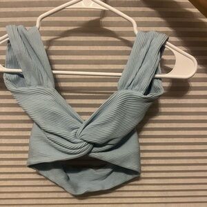 Light Blue Ribbed Twist Crop Top